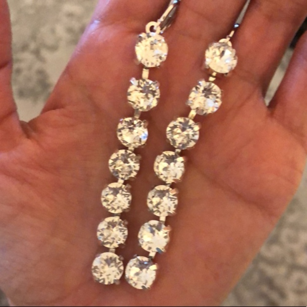 Stunning Silver Crystal Drop Statement Earrings - Picture 8 of 15